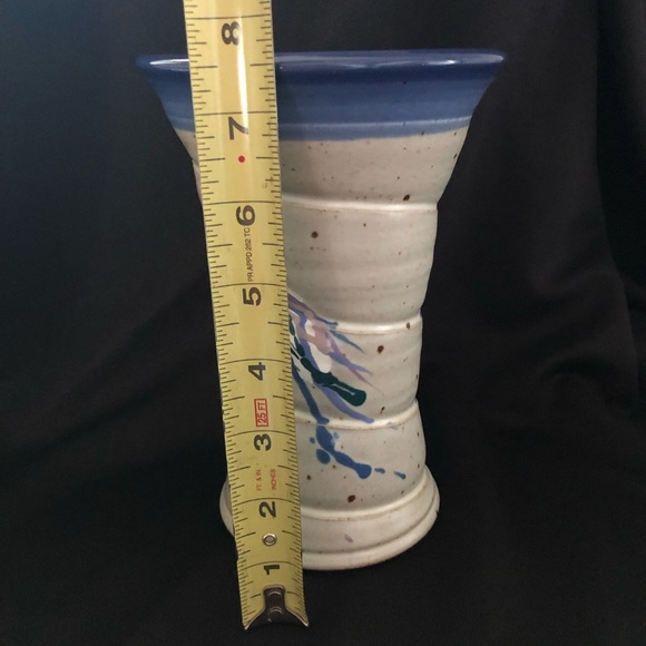 Vintage Artist Signed Cunningham Large Studio Pottery Vase - 1995 Tan Blue Mauve - Picture 7 of 13